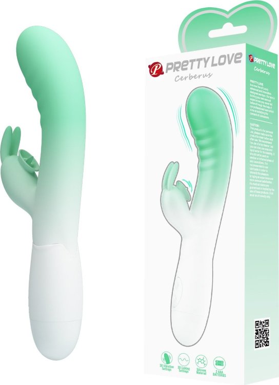 Зелено-белый вибратор-кролик Cerberus - 20,6 см.