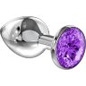 Малая серебристая анальная пробка Diamond Purple Sparkle Small с фиолетовым кристаллом - 7 см.