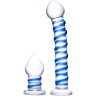 Набор из 2 стеклянных игрушек с синей спиралью Swirly Dildo Buttplug Set