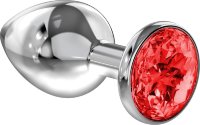 Большая серебристая анальная пробка Diamond Red Sparkle Large с красным кристаллом - 8 см.