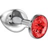 Большая серебристая анальная пробка Diamond Red Sparkle Large с красным кристаллом - 8 см.