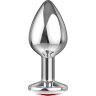 Большая серебристая анальная пробка Diamond Red Sparkle Large с красным кристаллом - 8 см.