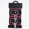 Черно-розовые кожаные наручники с розовой строчкой
