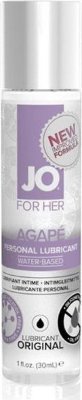 Лубрикант на водной основе для женщин JO AGAPE ORIGINAL - 30 мл. Персональный женский гипоаллергенный лубрикант JO Personal Lubricant AGAPE Women - специальная рецептура на водной основе без глицерина, без силикона, без масел. Создан специально для женщин. Увеличивает чувствительность. Шелковистое ощущение , никакой липкости, долгое скольжение. Безопасен для латексных изделий, легко смывается. небольшое количество персонального любриканта, нанесите на интимные участки. Для использования с презервативом, нанесите на наружную сторону презерватива. вода, пропилен гликоль, натрий-карбоксиметилцеллюлоза, сорбат калия, бензоат натрия, ментол. Страна: США. Объем: 30 мл.
