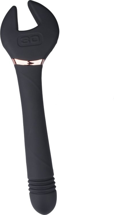 Черный двусторонний вибратор Key Control Massager Wand в форме гаечного ключа