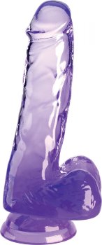 Фиолетовый фаллоимитатор с мошонкой на присоске 6’’ Cock with Balls - 17,8 см.