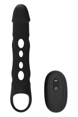 Черная насадка-удлинитель Vibrating Extender With Remote с вибрацией Длина: 26 см. Диаметр: 4.2 см. Благодаря вибратору, встроенному в кончик, этот удлинитель сочетает в себе размер и захватывающие вибрации. Управлять им легко с помощью беспроводного пульта дистанционного управления или кнопки. Отлично подходит для управления без помощи рук и максимальной свободы. Количество вибраций: 3 скорости и 7 ритмов. Изготовленный из безопасного для тела силикона, рукав гибкий и удобный для ношения. Страна: Китай. Материал: силикон. Батарейки: встроенный аккумулятор.