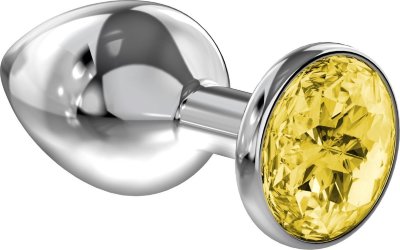 Большая серебристая анальная пробка Diamond Yellow Sparkle Large с жёлтым кристаллом - 8 см.  Цена 834 руб. Длина: 8 см. Диаметр: 3.3 см. Анальная пробка из гигиеничного металла под серебро с ярким кристаллом. Обладает сглаженной формой, что позволяет обеспечить легкое введение и комфортное ношение. Снабжена ограничительным основанием для безопасного использования. Рабочая длина - 7 см. Вес - 85 гр. Страна: Россия. Материал: металл.