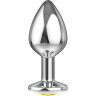 Большая серебристая анальная пробка Diamond Yellow Sparkle Large с жёлтым кристаллом - 8 см.