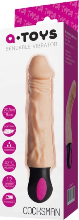 Телесный гнущийся вибратор с функцией нагрева - 20,5 см.