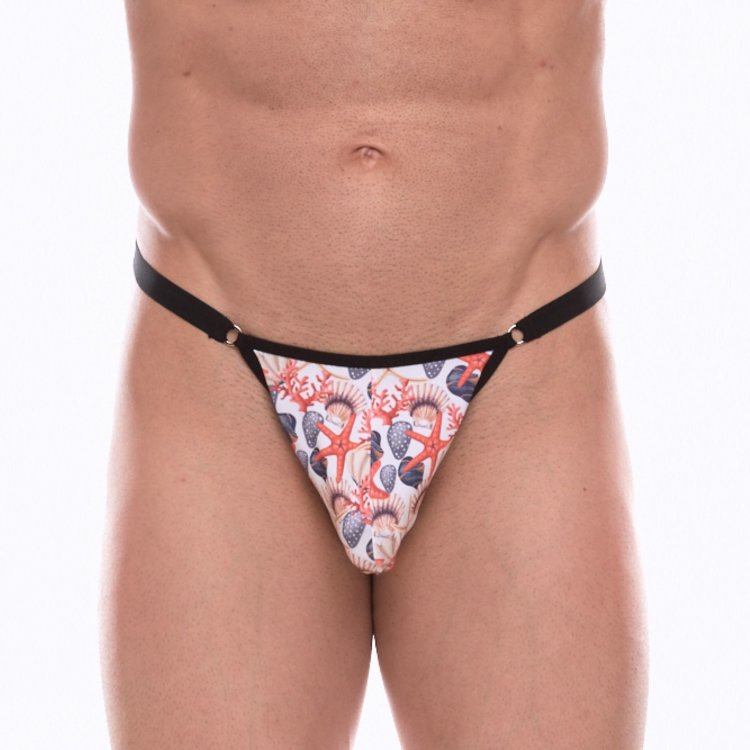 Мужские трусы-тонги с принтом в виде разноцветных ракушек