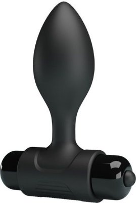 Черная анальная пробка с мощной вибрацией Vibra - 8,6 см.  Цена 3 015 руб. Длина: 8.6 см. Диаметр: 2.7 см. Анальная пробка с вибрацией Pretty Love Vibra Butt Plug. Модель обладает виброэлементом, дополняющим обычную стимуляцию ануса при помощи мягких, чувственных вибраций. Его роль выполняет небольшая извлекаемая вибропуля, установленная в специальное гнездо в основании игрушки. Также, она выступает в качестве удобной рукоятки и ограничителя, при помощи которой удобно производить различные манипуляции с игрушкой. Доступны 10 различных режимов работы. Каплевидная силиконовая втулка с заостренным кончиком легко вводится в анус и очень приятна при непосредственном контакте. Страна: Китай. Материал: силикон. Батарейки: 1 шт., тип AAA.