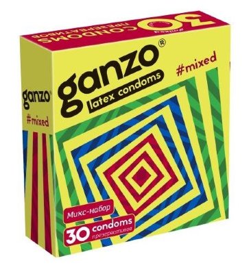 Микс-набор из 30 презервативов Ganzo Mixed  Цена 1 649 руб. Микс-набор включает в себя 3 вида презервативов: классические, ультратонкие и точечно-ребристые. В состав микс-набора презервативы распределяются случайным образом из числа перечисленных. Ganzo Classic: Длина - 18 см. Номинальная ширина - 52+/-2 мм. Толщина стенки - 0,06 мм. Ganzo Ultra thin: Длина - 18 см. Номинальная ширина - 52+/-2 мм. Толщина стенки - 0,045 мм. Ganzo Extase: Длина - 18 см. Номинальная ширина - 52+/-2 мм. Толщина стенки - 0,06 мм. Страна: Великобритания. Материал: латекс. Объем: 30 шт.
