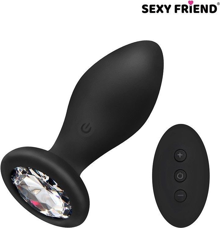 Черная вибровтулка с прозрачным кристаллом и пультом ДУ - 8,5 см.