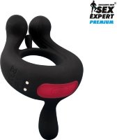Черное эрекционное виброкольцо Sex Expert с пультом ДУ