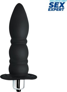 Черный силиконовый анальный вибратор Sex Expert - 13 см.
