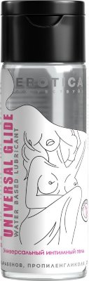 Универсальный интимный гель Universal Glide - 200 мл. Универсальный интимный гель UNIVERSAL GLIDE на водной основе подарит максимально приятный эффект обоим партнерам. Подходит для ежедневного использования. Обеспечивает устойчивое скольжение. Можно использовать с игрушками и презервативами. Эта уникальная формула подходит для всех видов интимной близости. Меры предосторожности: Избегайте попадания в глаза. Использовать строго по назначению. Не является контрацептивом. Не использовать на поврежденной поверхности кожи, прекратить использование при чувствительности на какой-либо компонент интимной гель-смазки или при возникновении аллергической реакции. Гель нанести на половые органы или внешнюю сторону презерватива. После полового акта желательно смыть гель-смазку теплой водой. вода, глицерин, ксантановая камедь, гидроксиэтилцеллюлоза, бензоат натрия, диметикон, экстракт бамбука, лимонная кислота/. Страна: Беларусь. Объем: 200 мл.