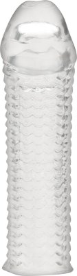 Текстурированная насадка на пенис Clear Textured Penis Enhancing Sleeve Extension - 16,5 см. Длина: 16.5 см. Диаметр: 3.8 см. Откройте для себя совершенно новый мир удовольствия и чувственности в интимные моменты с помощью этого удлинителя для пениса с текстурой. Его безопасный для тела, гибкий материал, натянутый на пенис, увеличивает его в объеме и позволяет чувствовать себя больше и лучше, чем когда-либо. Текстурированная поверхность насадки придает мягкую внутреннюю стимуляцию партнерше. Прозрачный дизайн возбуждает и не скрывает ваше достоинство, одновременно улучшая его ощущение и размер. Страна: Китай. Материал: термопластичная резина (TPR).