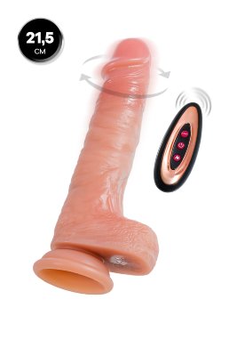 Телесный реалистичный ротатор-вибратор - 21,5 см.  Цена 7 089 руб. Длина: 21.5 см. Диаметр: 4.5 см. Мощный ротатор с увеличенным диаметром 4,5 см создан для тех, кто ищет насыщенные и глубокие ощущения. Сочетание ротации, поступательных движений и вибрации превращает использование в чувственное испытание, а подогрев делает его максимально реалистичным. Особенности: 10 режимов вибрации, UP&DOWN, ротация, подогрев, пульт ДУ, магнитная зарядка. Страна: Китай. Материал: силикон. Батарейки: встроенный аккумулятор.
