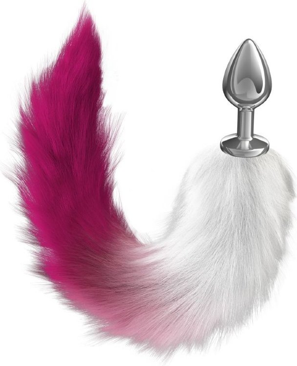 Серебристая анальная пробка с розовым хвостом Galaxy