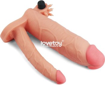 Телесная насадка-удлинитель на пенис с анальным стимулятором и вибрацией