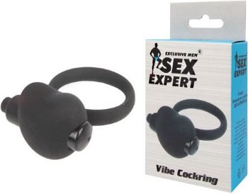 Чёрное эрекционное кольцо с вибрацией Sex Expert