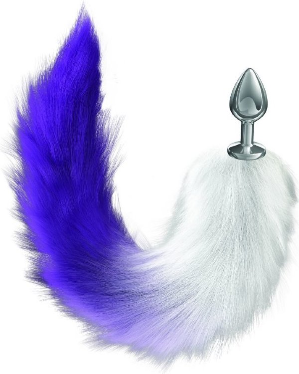 Серебристая анальная пробка с фиолетовым хвостом Galaxy