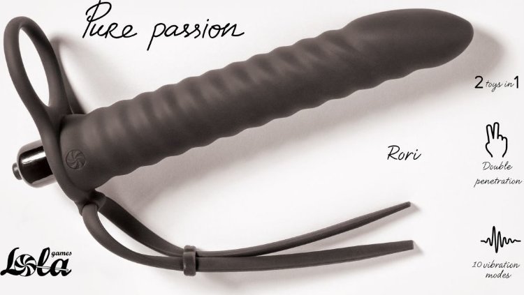 Черная вибронасадка для двойного проникновения Rori - 17 см.