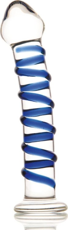 Фаллоимитатор из стекла с синей спиралью - 17 см.