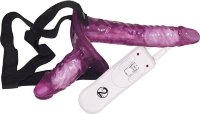 Страпон с вибрацией и вагинальной пробкой STRAP ON DUO - 18 см.