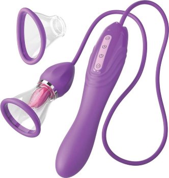 Сиреневый вибростимулятор с помпой и имитатором языка Her Ultimate Pleasure Max