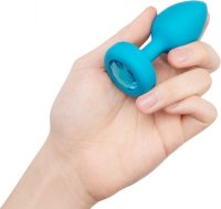 Бирюзовая анальная вибровтулка с кристаллом Vibrating Jewel Plug S/M - 10 см.