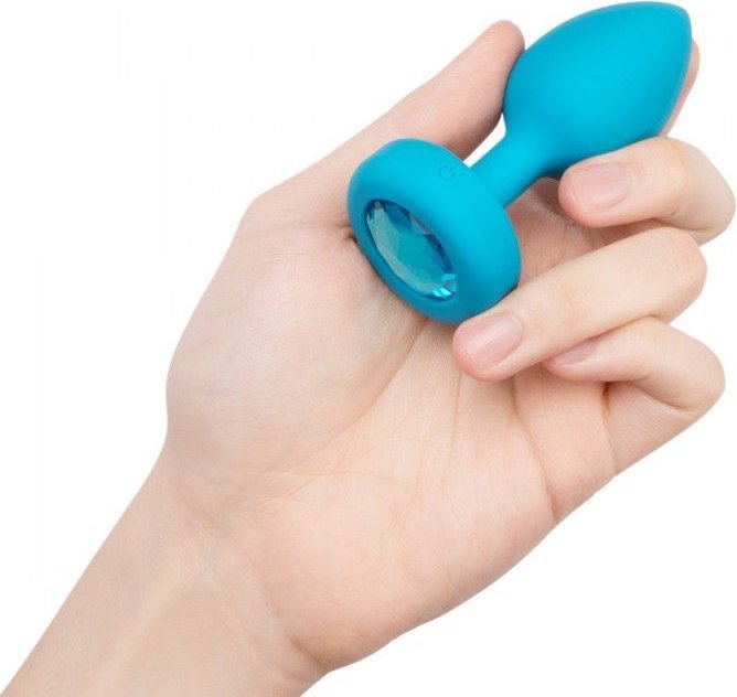 Бирюзовая анальная вибровтулка с кристаллом Vibrating Jewel Plug S/M - 10 см.