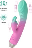 Мятно-розовый вибратор для точки G с клиторальным отростком Orchid - 21 см.