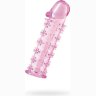 Розовая насадка на пенис с шипами - 12,5 см.