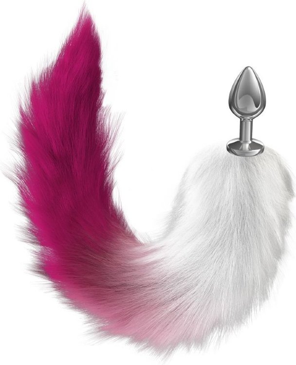 Серебристая анальная пробка с розовым хвостом Starlit