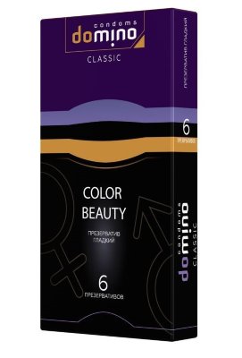 Разноцветные презервативы DOMINO Colour Beauty - 6 шт.  Цена 275 руб. Длина: 18 см. Гладкие разноцветные презервативы из высококачественного латекса, чтобы вы совершали подвиги целую ночь! В каждой фирменной упаковке содержится 6 презервативов (2 фиолетовых, 2 черных и 2 золотых) из латекса в смазке. Номинальная ширина - 52 мм. Толщина стенок - 0,06 мм. Страна: Китай. Материал: латекс. Объем: 6 шт.