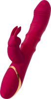 Бордовый вибратор-кролик с двигающимися кольцами Tenty - 23,5 см.