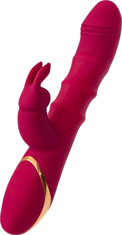 Бордовый вибратор-кролик с двигающимися кольцами Tenty - 23,5 см.