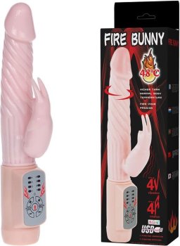 Вибратор Fire Bunny с клиторальным отростком и нагревом - 22 см.