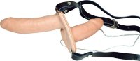 Телесный женский страпон с вагинальной пробкой Strap-On Duo - 15 см.