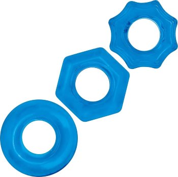 Комплект из трех голубых колец для эрекции 3-Pack Nuts Bolts Stretch Cock Ring Set