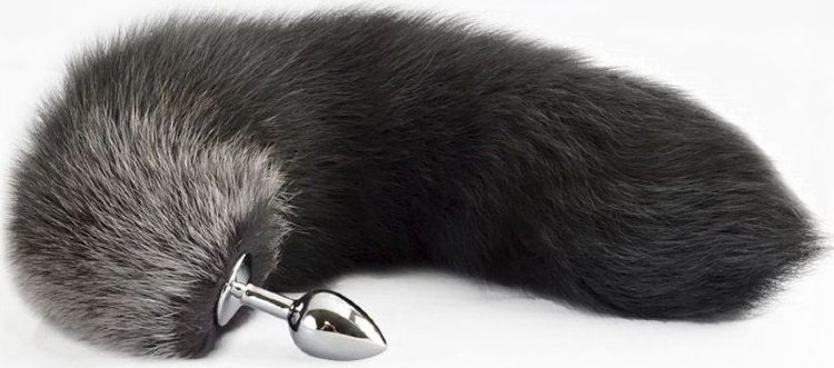 Серебристая анальная пробка с хвостом