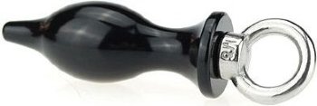 Чёрная металлическая анальная пробка с кольцом - 7 см.