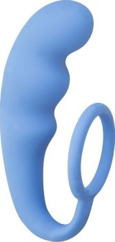 Голубое эрекционное кольцо с анальным стимулятором Mountain Range Anal Plug