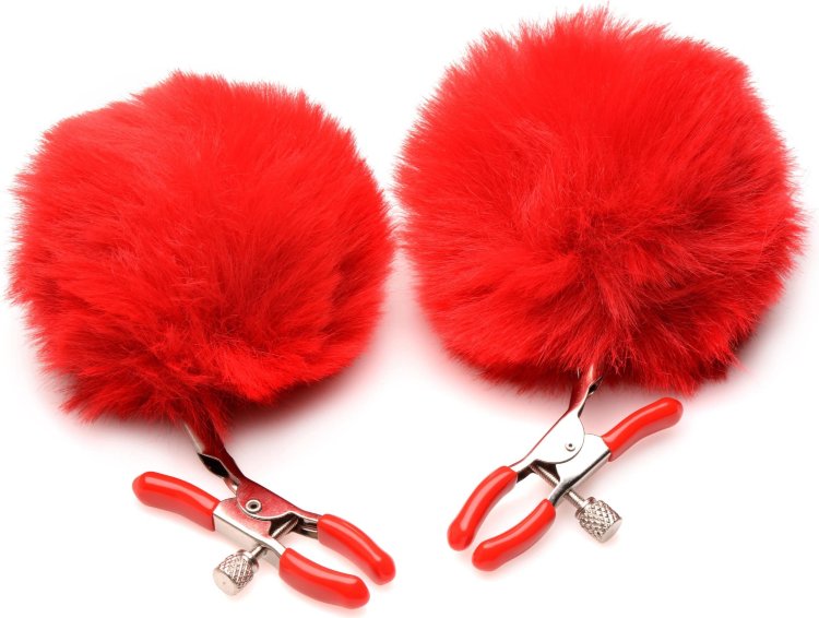 Красные зажимы на соски с помпонами Pom Pom