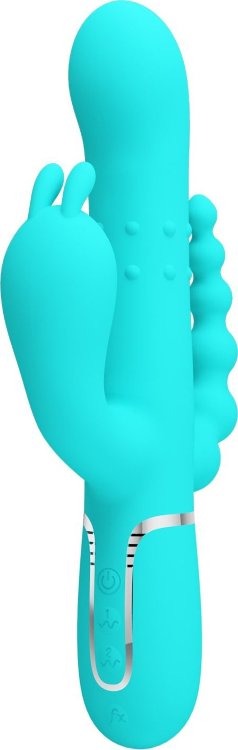 Аквамариновый вибратор для тройной стимуляции Cammy - 22,2 см.
