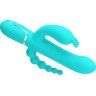 Аквамариновый вибратор для тройной стимуляции Cammy - 22,2 см.