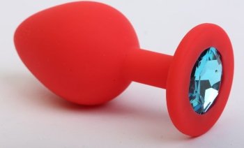 Красная силиконовая пробка с голубым стразом - 7,1 см.
