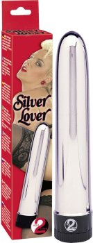 Серебристый классический вибратор Silver Lover - 19 см.